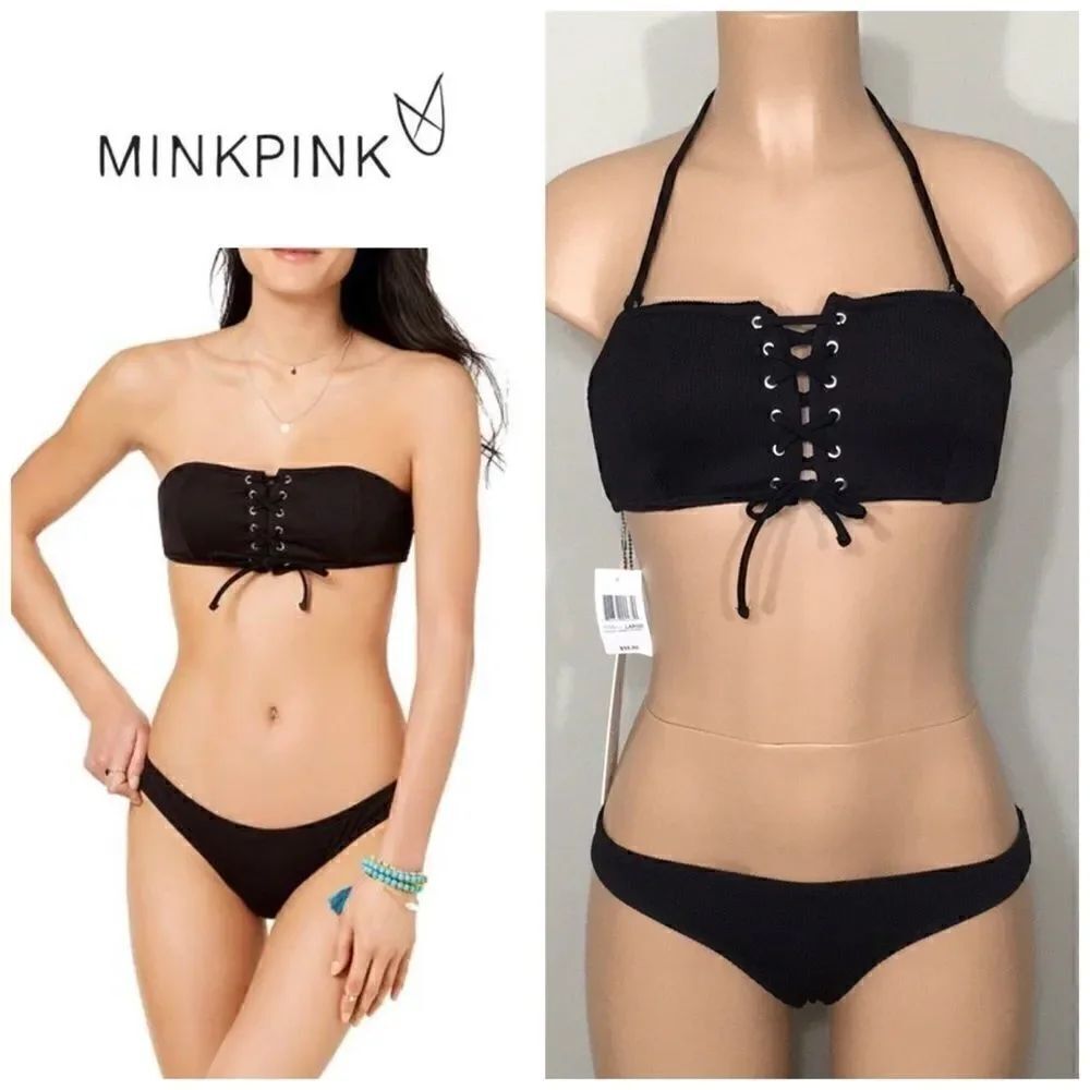MINKPINK ribbed lace up bikini. NWT
